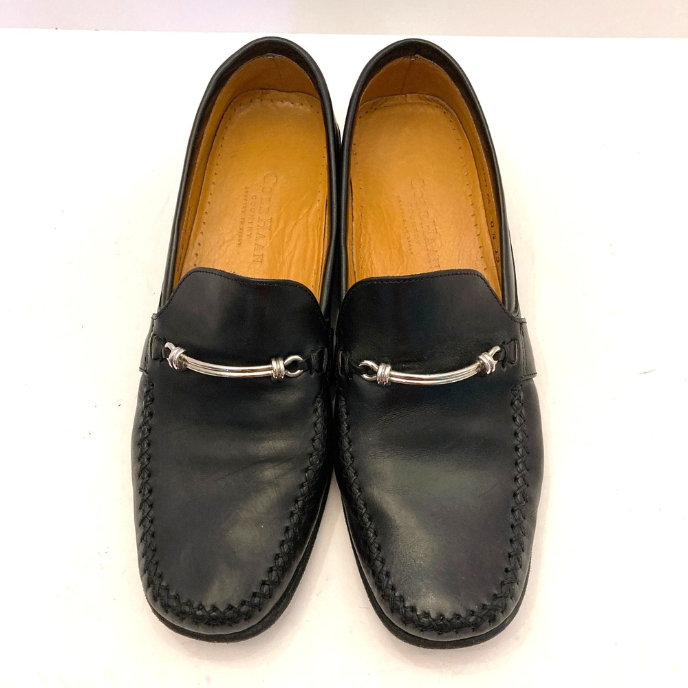 Cole Haan Country Loafers Black Leather Womens 8.5 AA Narrow Lined Moc Toe Italy